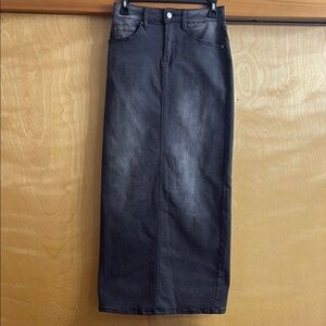 NWOT PTCL Ethical Clothing Black Acid Wash Back Slit Denim Skirt Size 26